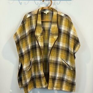 Kori America Flannal Plaid Golden Mustard and Brown Poncho Size M/L